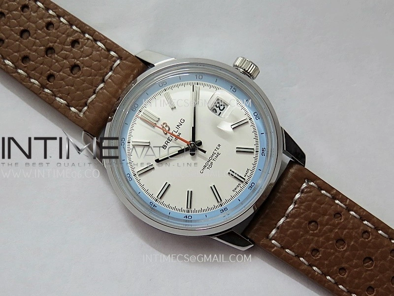 Top Time AB3113 38mm SS BLSF 1:1 Best Edition White Dial On Brown Leather Strap Asian B31