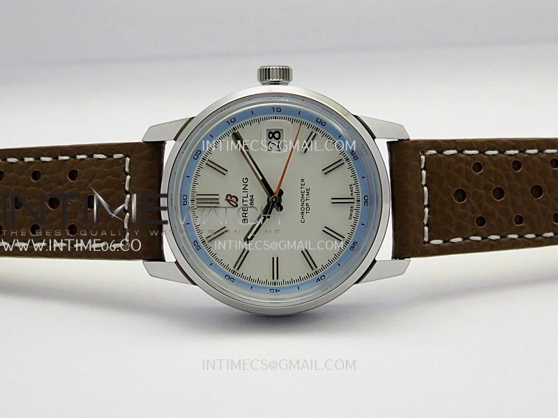 Top Time AB3113 38mm SS BLSF 1:1 Best Edition White Dial On Brown Leather Strap Asian B31