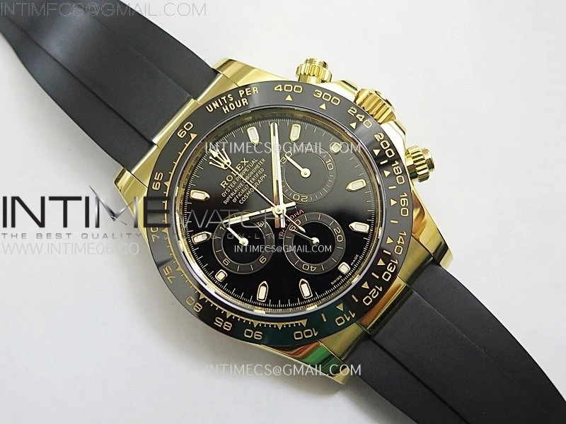 Daytona 116518 YG APSF 1:1 Best Edition Black Dial Black Subdial on Oysterflex Rubber Strap SH4130