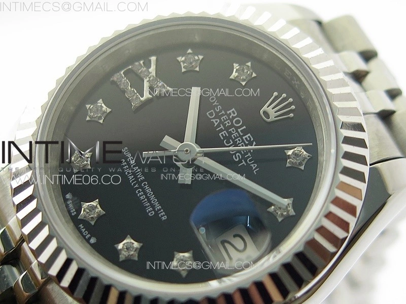 Datejust 28mm 279179 SS APSF Best Edition Black Dial Stars Crystals Markers on SS Jubilee Bracelet NH05