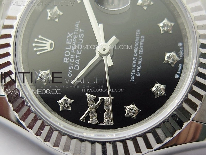 Datejust 28mm 279179 SS APSF Best Edition Black Dial Stars Crystals Markers on SS Jubilee Bracelet NH05