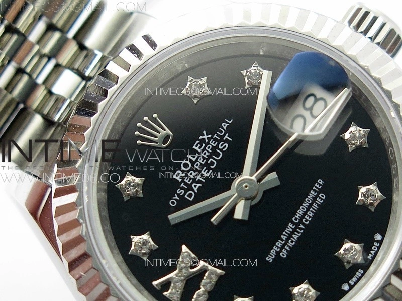 Datejust 28mm 279179 SS APSF Best Edition Black Dial Stars Crystals Markers on SS Jubilee Bracelet NH05