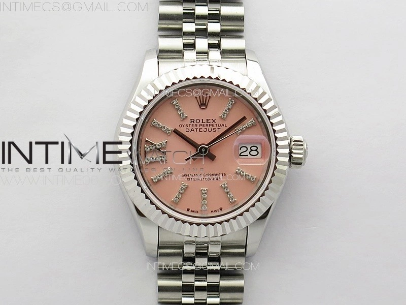 Datejust 28mm 279179 SS APSF Best Edition Pink Dial Sticks Crystals Markers on SS Jubilee Bracelet NH05