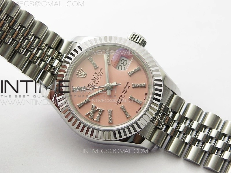 Datejust 28mm 279179 SS APSF Best Edition Pink Dial Sticks Crystals Markers on SS Jubilee Bracelet NH05