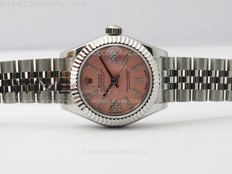Datejust 28mm 279179 SS APSF Best Edition Pink Dial Sticks Crystals Markers on SS Jubilee Bracelet NH05