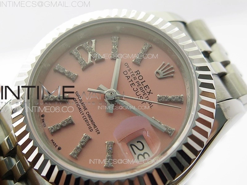 Datejust 28mm 279179 SS APSF Best Edition Pink Dial Sticks Crystals Markers on SS Jubilee Bracelet NH05