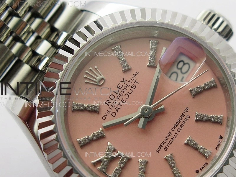 Datejust 28mm 279179 SS APSF Best Edition Pink Dial Sticks Crystals Markers on SS Jubilee Bracelet NH05
