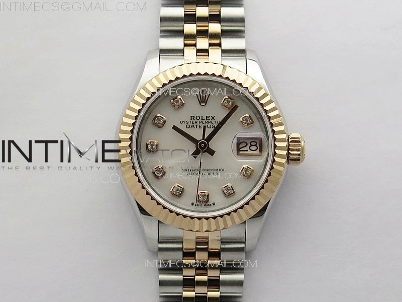 Datejust 28mm 279179 SS RG APSF Best Edition White MOP Dial Crystals Markers on SS RG Jubilee Bracelet NH05