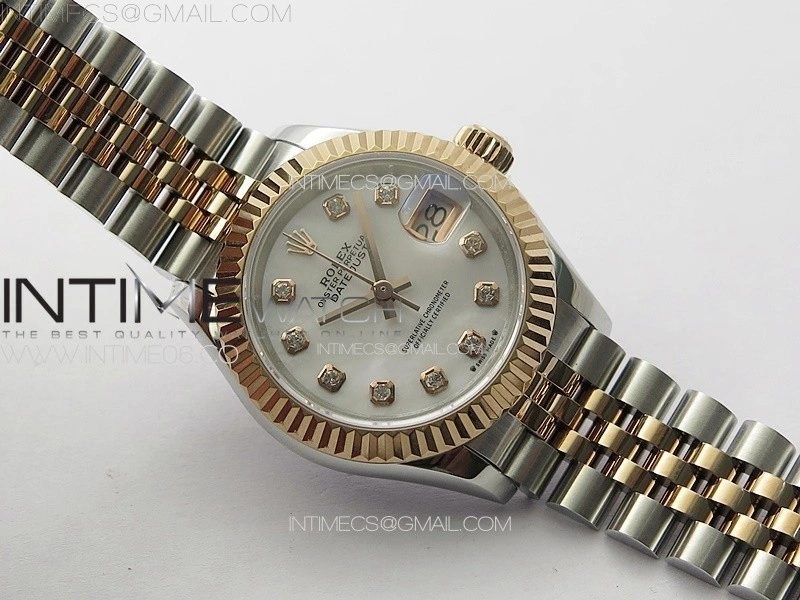 Datejust 28mm 279179 SS RG APSF Best Edition White MOP Dial Crystals Markers on SS RG Jubilee Bracelet NH05