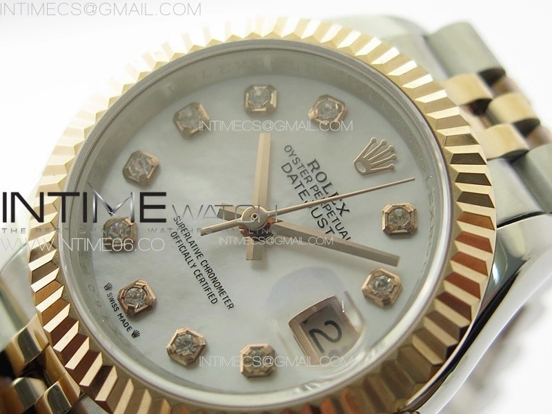 Datejust 28mm 279179 SS RG APSF Best Edition White MOP Dial Crystals Markers on SS RG Jubilee Bracelet NH05