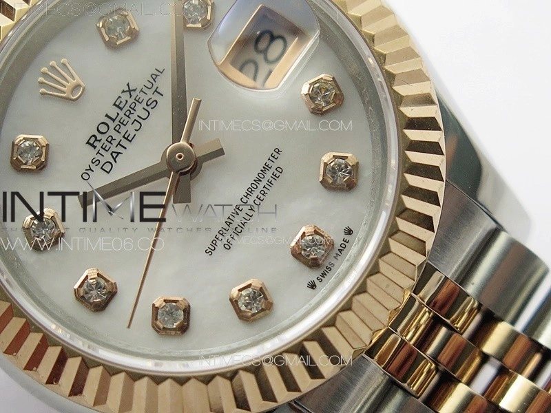 Datejust 28mm 279179 SS RG APSF Best Edition White MOP Dial Crystals Markers on SS RG Jubilee Bracelet NH05