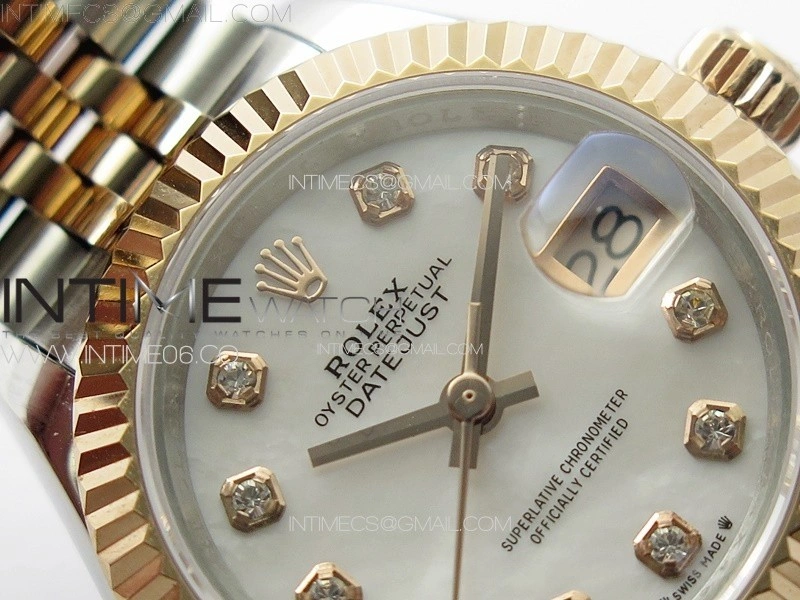 Datejust 28mm 279179 SS RG APSF Best Edition White MOP Dial Crystals Markers on SS RG Jubilee Bracelet NH05