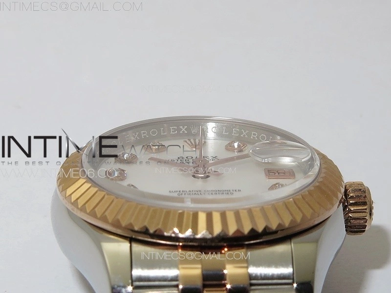 Datejust 28mm 279179 SS RG APSF Best Edition White MOP Dial Crystals Markers on SS RG Jubilee Bracelet NH05