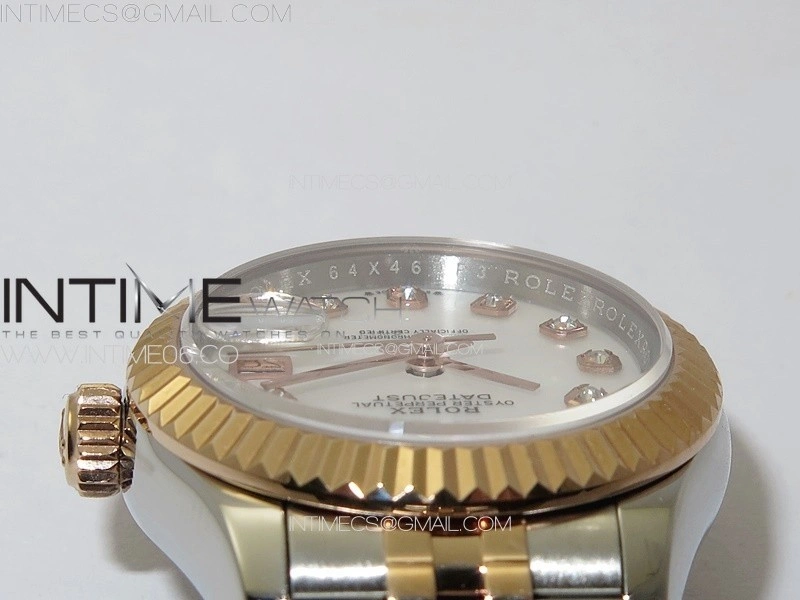 Datejust 28mm 279179 SS RG APSF Best Edition White MOP Dial Crystals Markers on SS RG Jubilee Bracelet NH05