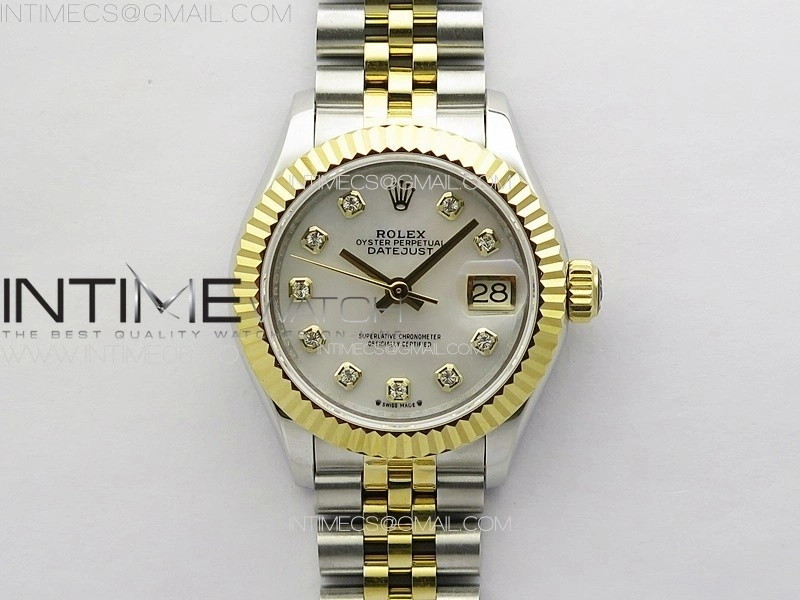 Datejust 28mm 279179 SS YG APSF Best Edition White MOP Dial Crystals Markers on SS YG Jubilee Bracelet NH05