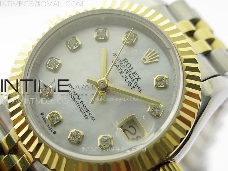 Datejust 28mm 279179 SS YG APSF Best Edition White MOP Dial Crystals Markers on SS YG Jubilee Bracelet NH05