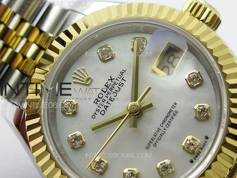 Datejust 28mm 279179 SS YG APSF Best Edition White MOP Dial Crystals Markers on SS YG Jubilee Bracelet NH05