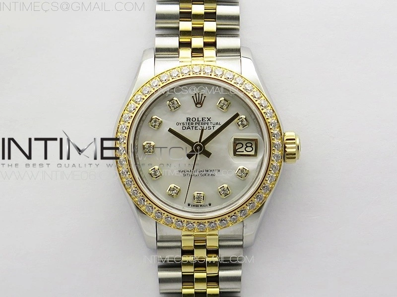 Datejust 28mm 279179 SS YG APSF Best Edition White MOP Dial Crystals Markers on SS YG Jubilee Bracelet NH05