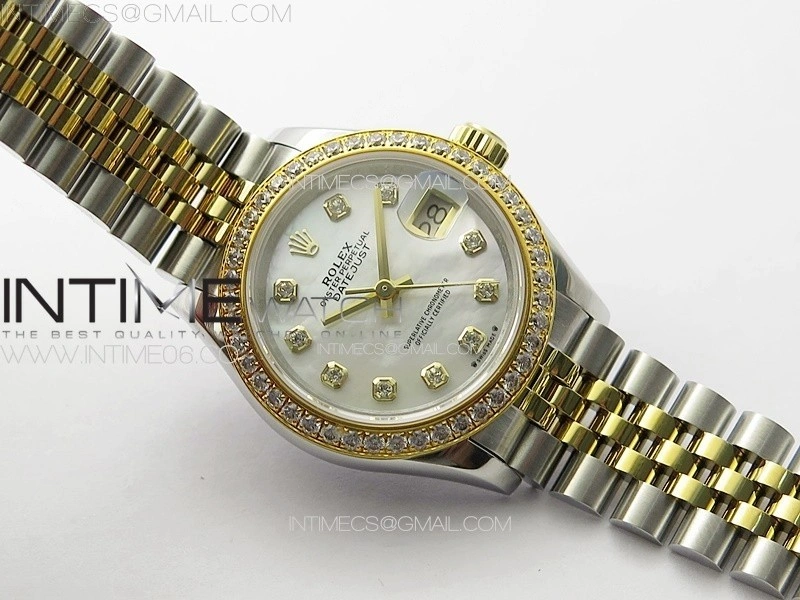 Datejust 28mm 279179 SS YG APSF Best Edition White MOP Dial Crystals Markers on SS YG Jubilee Bracelet NH05