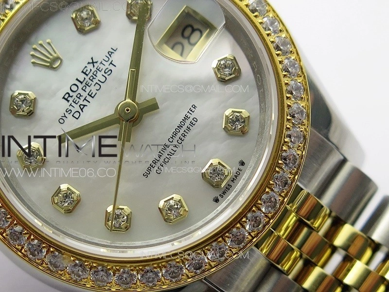 Datejust 28mm 279179 SS YG APSF Best Edition White MOP Dial Crystals Markers on SS YG Jubilee Bracelet NH05