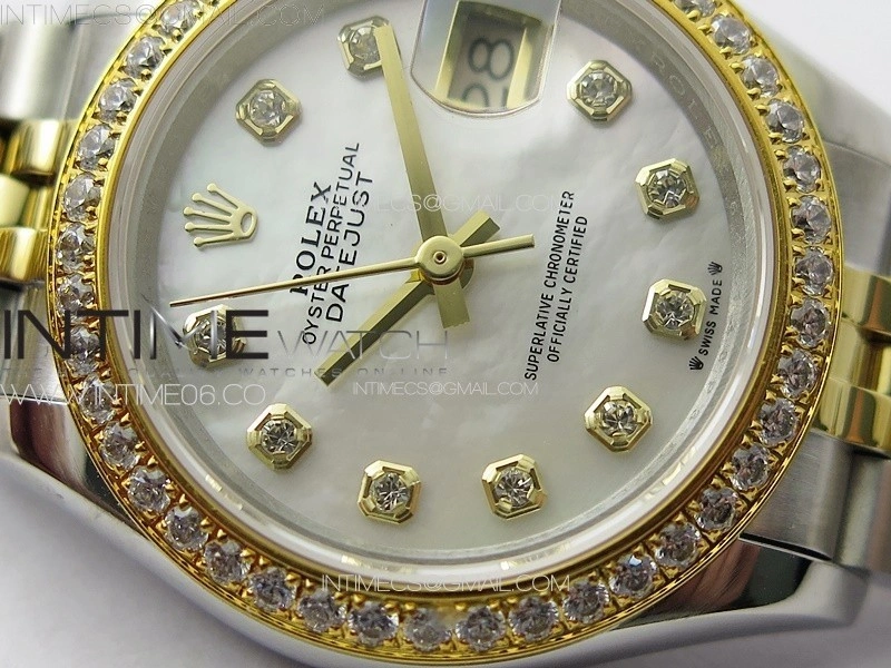 Datejust 28mm 279179 SS YG APSF Best Edition White MOP Dial Crystals Markers on SS YG Jubilee Bracelet NH05