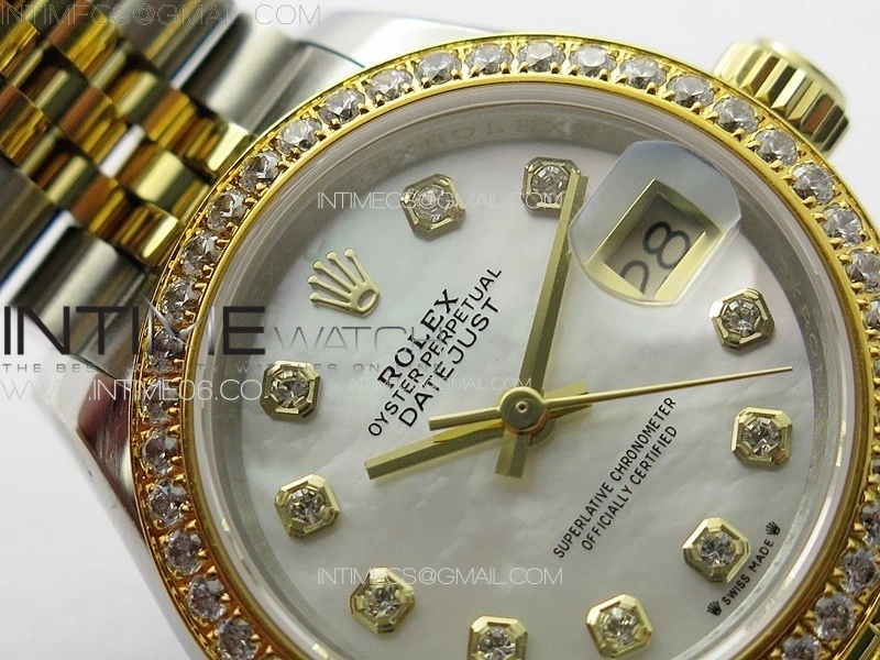 Datejust 28mm 279179 SS YG APSF Best Edition White MOP Dial Crystals Markers on SS YG Jubilee Bracelet NH05