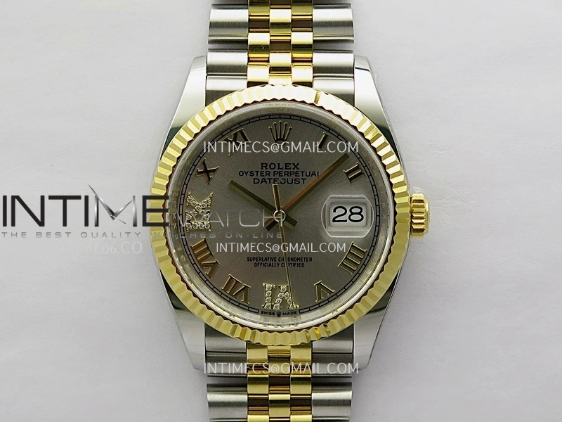DateJust 126233 36mm 904L SS YG AR+F 1:1 Best Edition Sliver Dial Roman Diamond Marker On Jubilee Bracelet DD3235