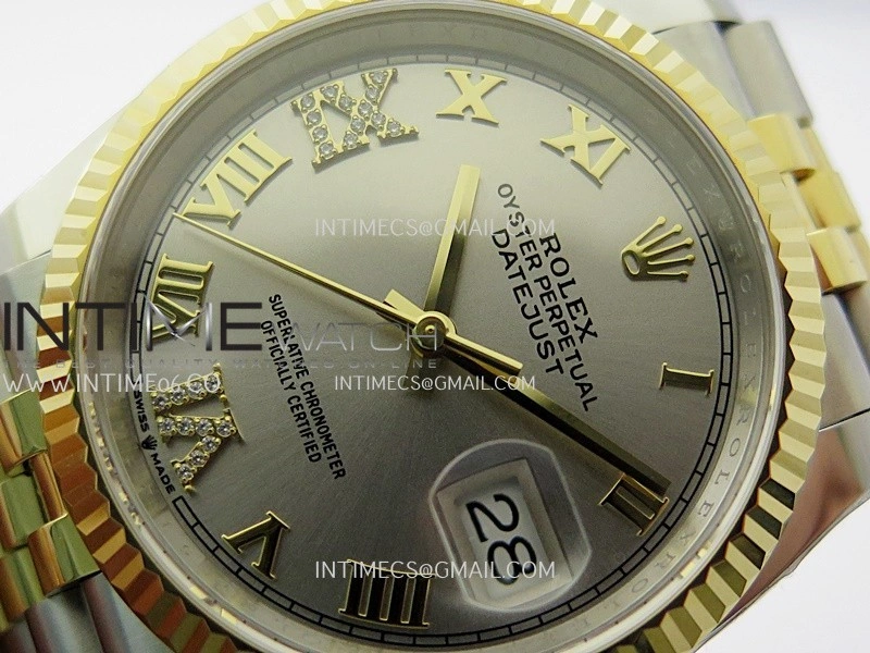 DateJust 126233 36mm 904L SS YG AR+F 1:1 Best Edition Sliver Dial Roman Diamond Marker On Jubilee Bracelet DD3235