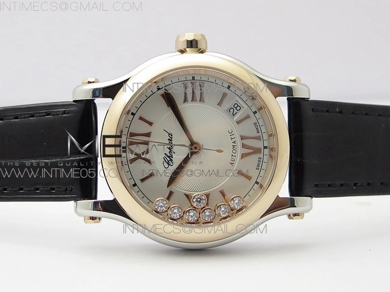 HAPPY SPORT AUTOMATIC SS RG 36MM YYF 1:1 BEST EDITION WHITE DIAL ON GREEN LEATHER STRAP A2892