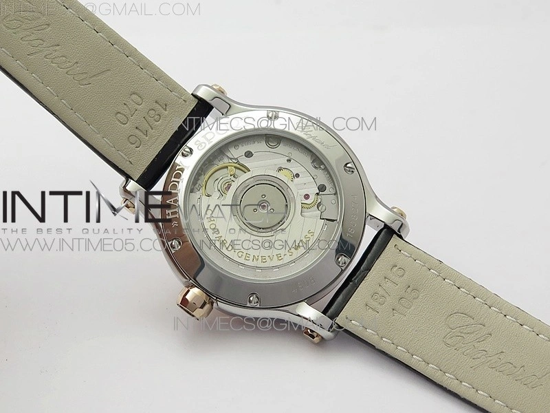 HAPPY SPORT AUTOMATIC SS RG 36MM YYF 1:1 BEST EDITION WHITE DIAL ON GREEN LEATHER STRAP A2892
