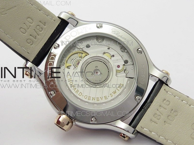 HAPPY SPORT AUTOMATIC SS RG 36MM YYF 1:1 BEST EDITION WHITE DIAL ON GREEN LEATHER STRAP A2892