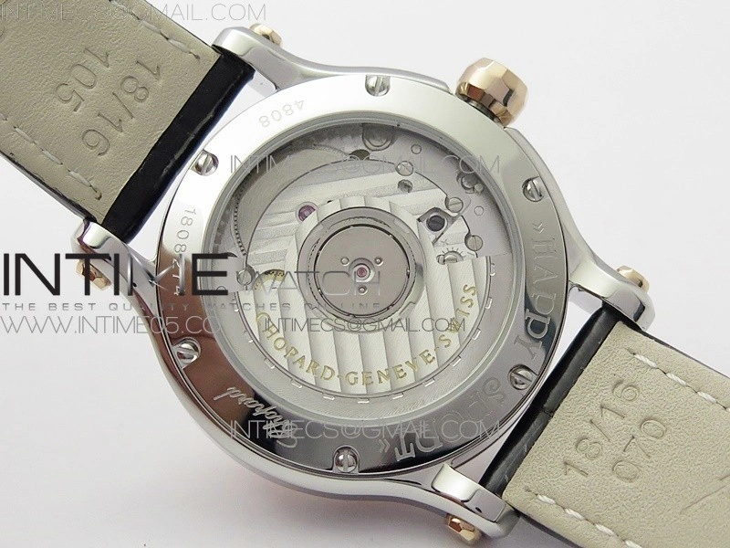 HAPPY SPORT AUTOMATIC SS RG 36MM YYF 1:1 BEST EDITION WHITE DIAL ON GREEN LEATHER STRAP A2892