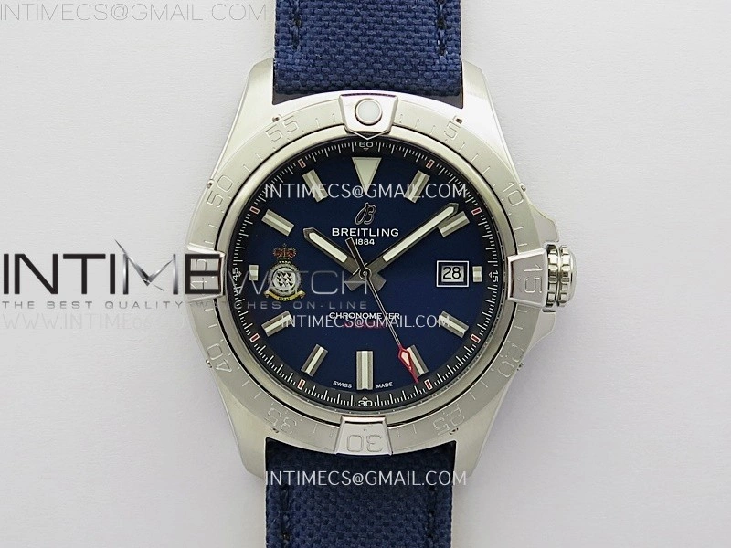 Avenger Chronometer 42mm Anniversary Edition SS BLSF 1:1 Best Version Blue Dial On Blue Nylon Strap A2824