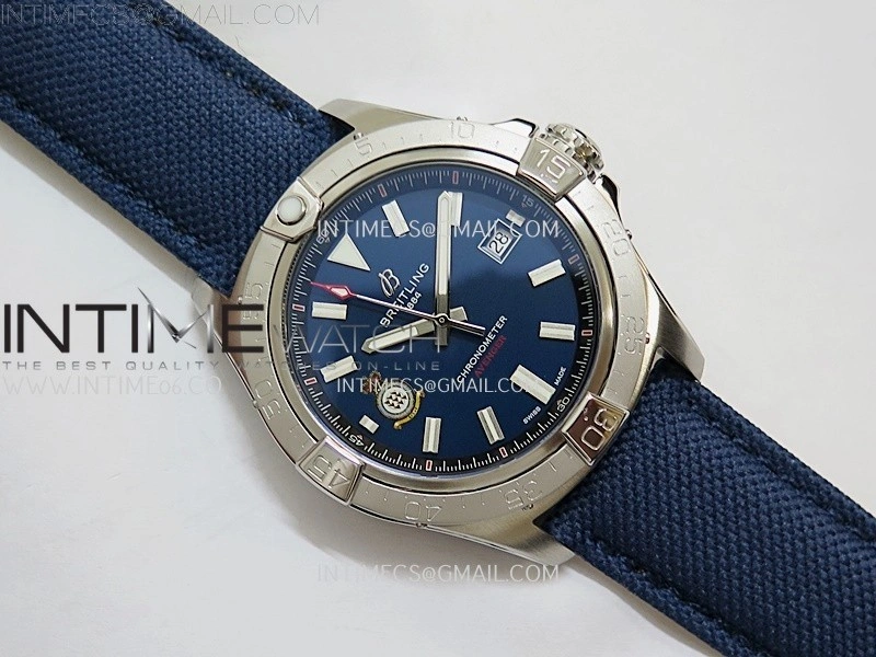 Avenger Chronometer 42mm Anniversary Edition SS BLSF 1:1 Best Version Blue Dial On Blue Nylon Strap A2824
