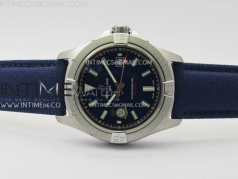 Avenger Chronometer 42mm Anniversary Edition SS BLSF 1:1 Best Version Blue Dial On Blue Nylon Strap A2824