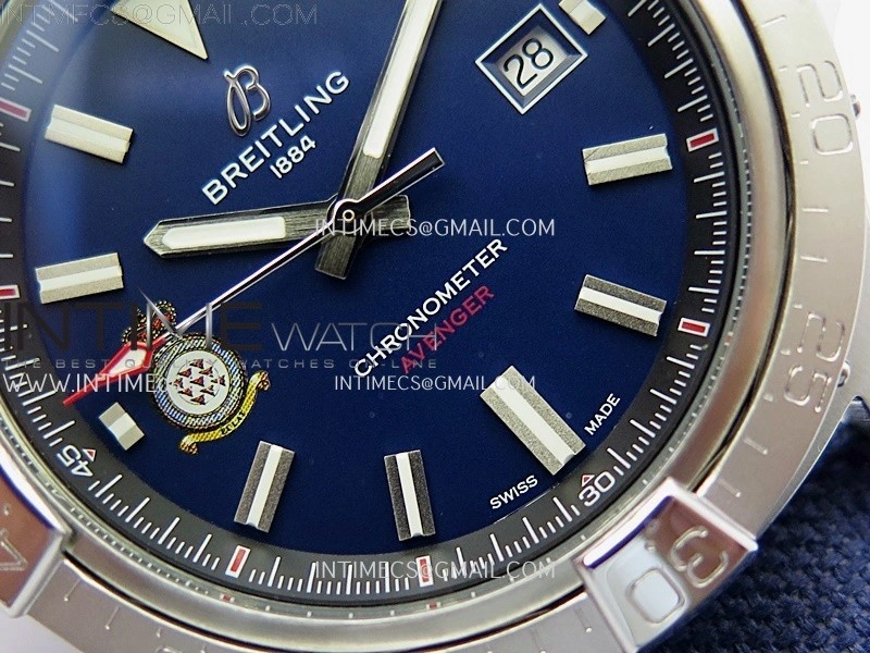 Avenger Chronometer 42mm Anniversary Edition SS BLSF 1:1 Best Version Blue Dial On Blue Nylon Strap A2824
