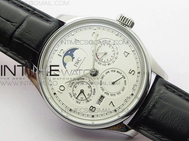 Portuguese Real PR Real Annual Calendar IW503305 V9F Best Edition White Dial Black Leather Strap A52610