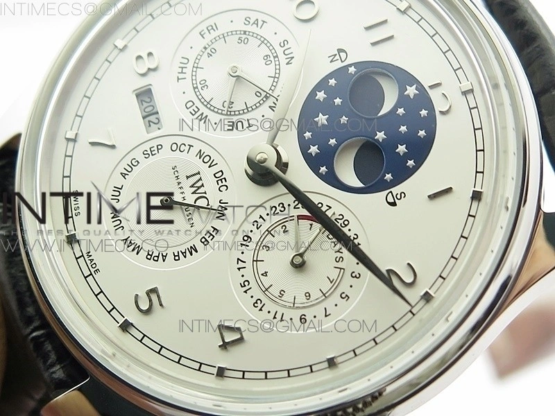 Portuguese Real PR Real Annual Calendar IW503406 V9F Best Edition White Dial Black Leather Strap A52610
