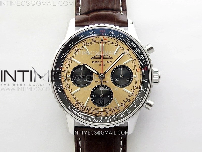 Navitimer B01 43mm SS B50 Best Edition RG Dial Black Subdial On Brown Leather Strap A7750