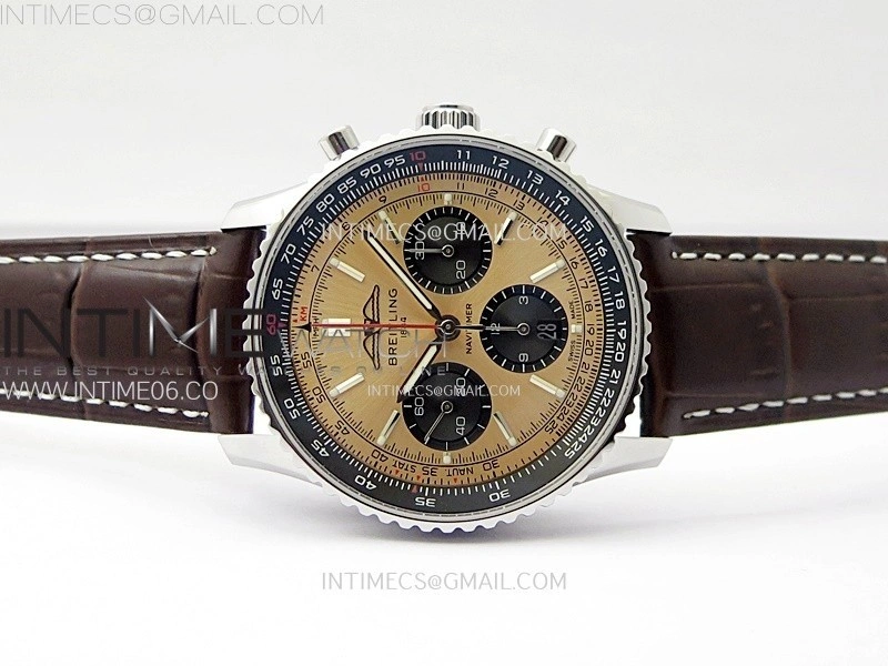 Navitimer B01 43mm SS B50 Best Edition RG Dial Black Subdial On Brown Leather Strap A7750