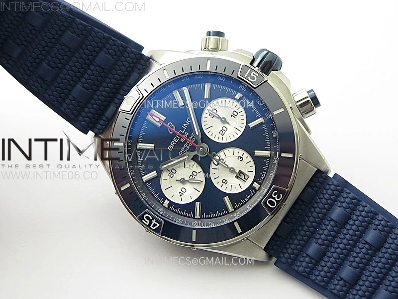 Chronomat B01 44mm SS BLSF 1:1 Best Edition Blue Dial on Blue Rubber Strap A7750 to Cal.01