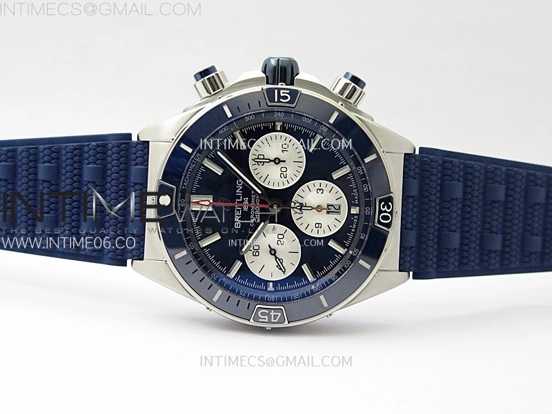 Chronomat B01 44mm SS BLSF 1:1 Best Edition Blue Dial on Blue Rubber Strap A7750 to Cal.01