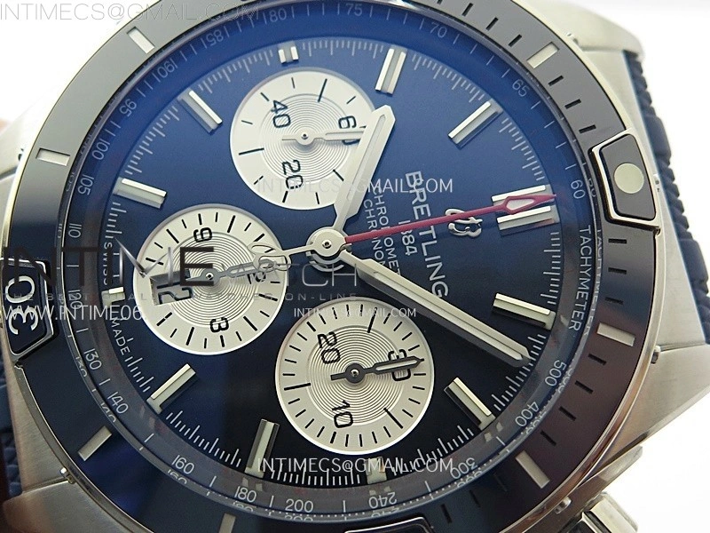 Chronomat B01 44mm SS BLSF 1:1 Best Edition Blue Dial on Blue Rubber Strap A7750 to Cal.01