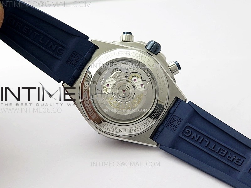 Chronomat B01 44mm SS BLSF 1:1 Best Edition Blue Dial on Blue Rubber Strap A7750 to Cal.01