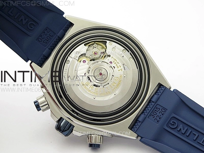Chronomat B01 44mm SS BLSF 1:1 Best Edition Blue Dial on Blue Rubber Strap A7750 to Cal.01