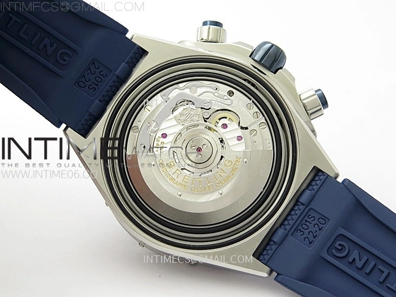 Chronomat B01 44mm SS BLSF 1:1 Best Edition Blue Dial on Blue Rubber Strap A7750 to Cal.01