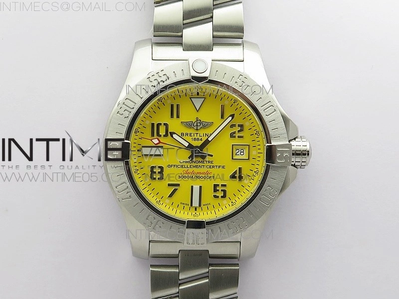Seawolf 45mm SS B50 1:1 Best Edition SuperLumed Yellow Dial Numeral Markers on SS Bracelet A2824
