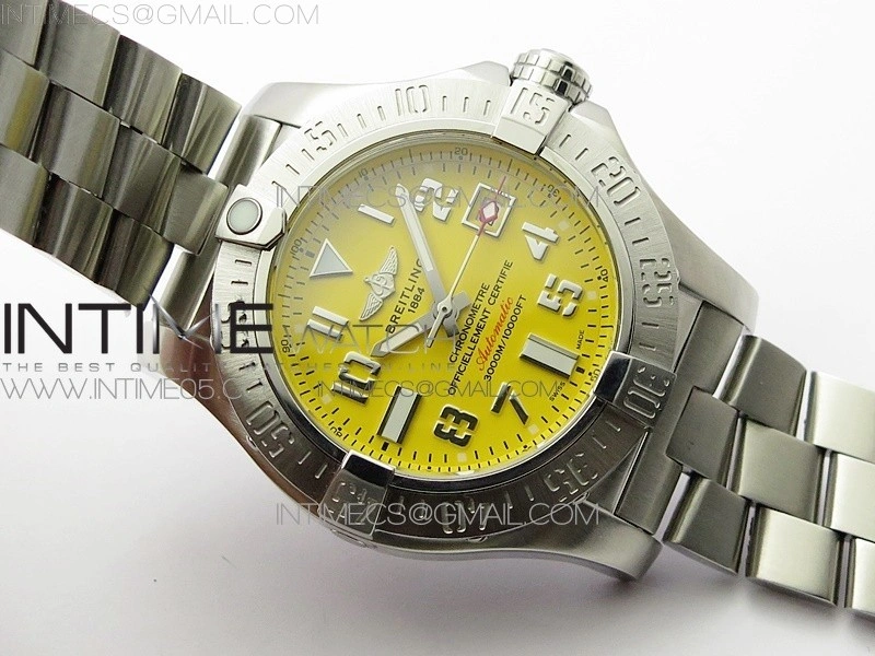 Seawolf 45mm SS B50 1:1 Best Edition SuperLumed Yellow Dial Numeral Markers on SS Bracelet A2824
