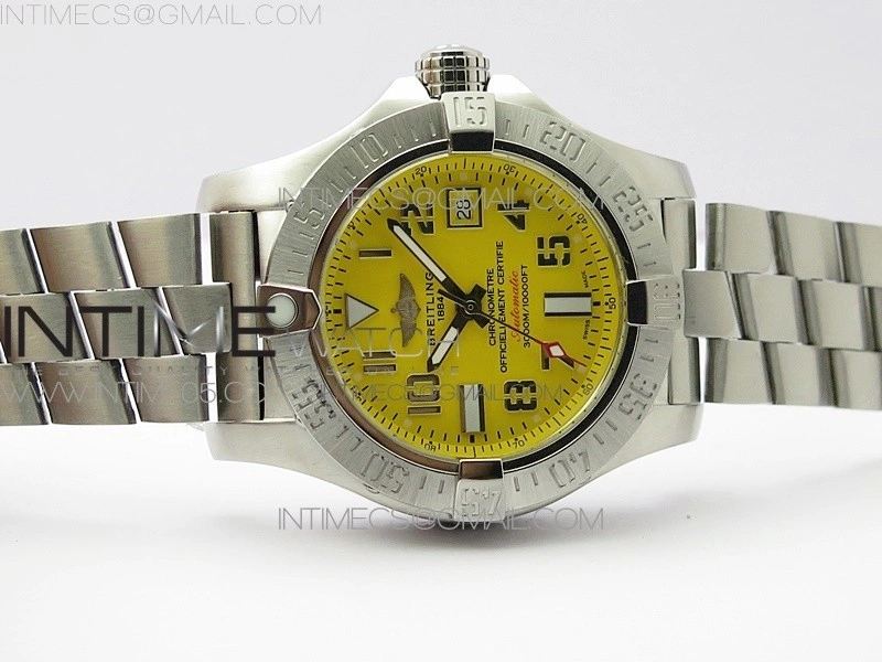 Seawolf 45mm SS B50 1:1 Best Edition SuperLumed Yellow Dial Numeral Markers on SS Bracelet A2824