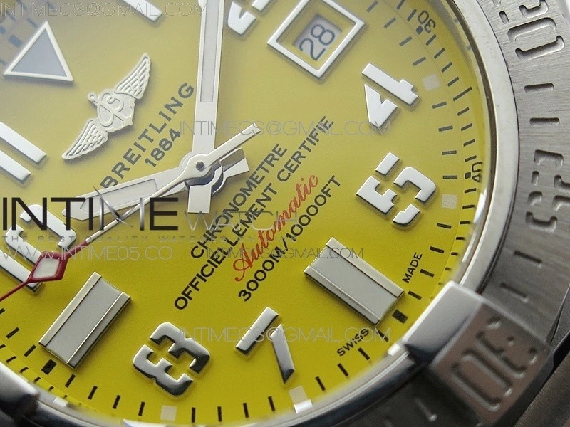 Seawolf 45mm SS B50 1:1 Best Edition SuperLumed Yellow Dial Numeral Markers on SS Bracelet A2824